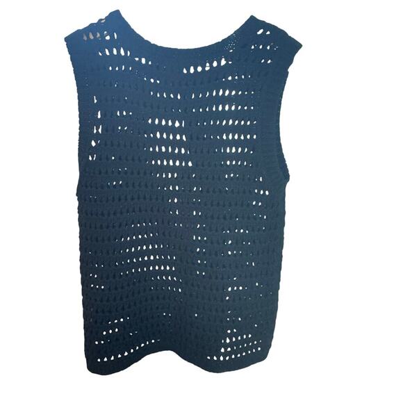 New HALOGEN Rich Black Pull Over Open Knit Sleeveless Sweater Vest Women's Sz M - Picture 6 of 8